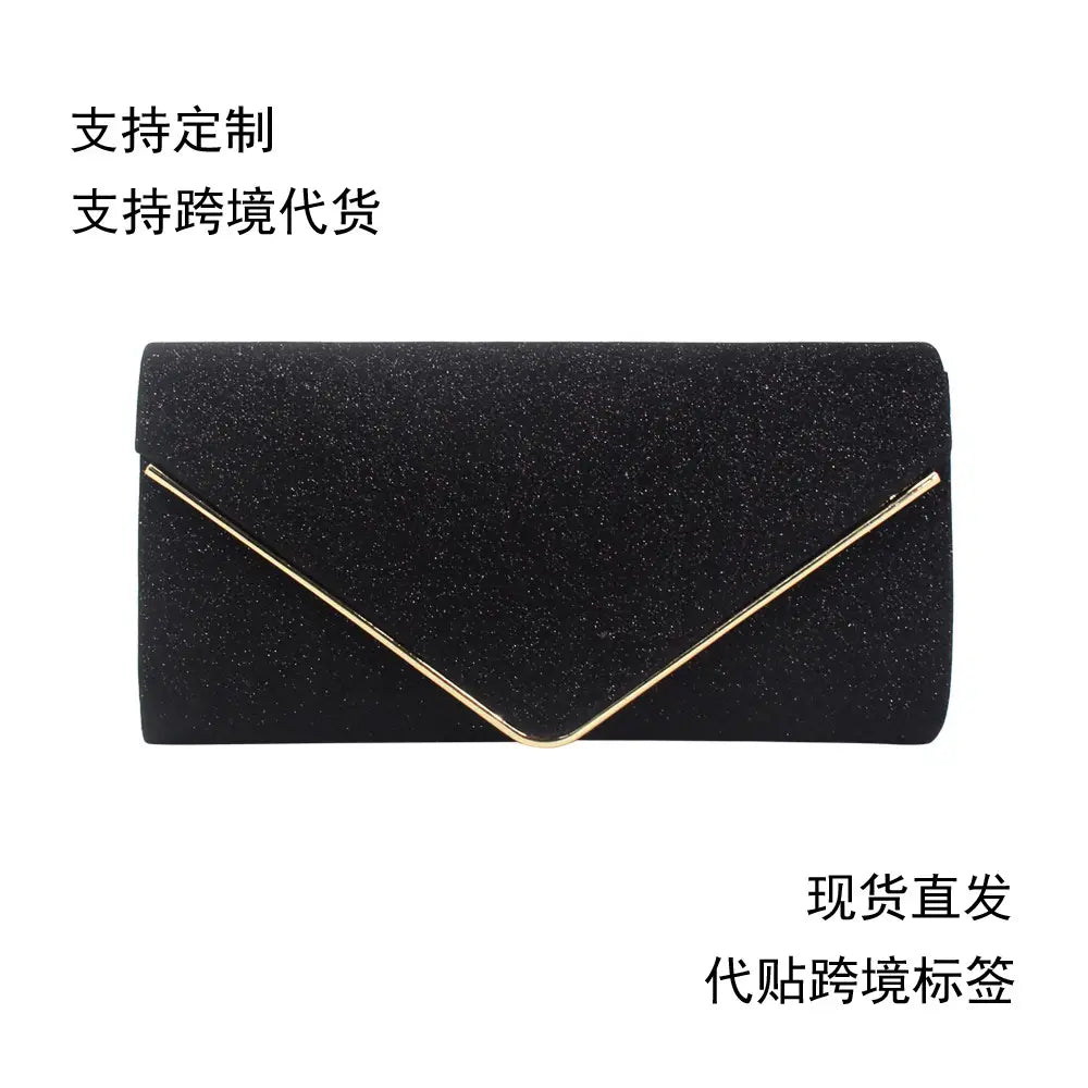 Black Glitter Clutch, Gold Clasp