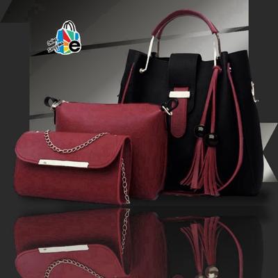 Burgundy & Black 3-Piece Set with Tassel