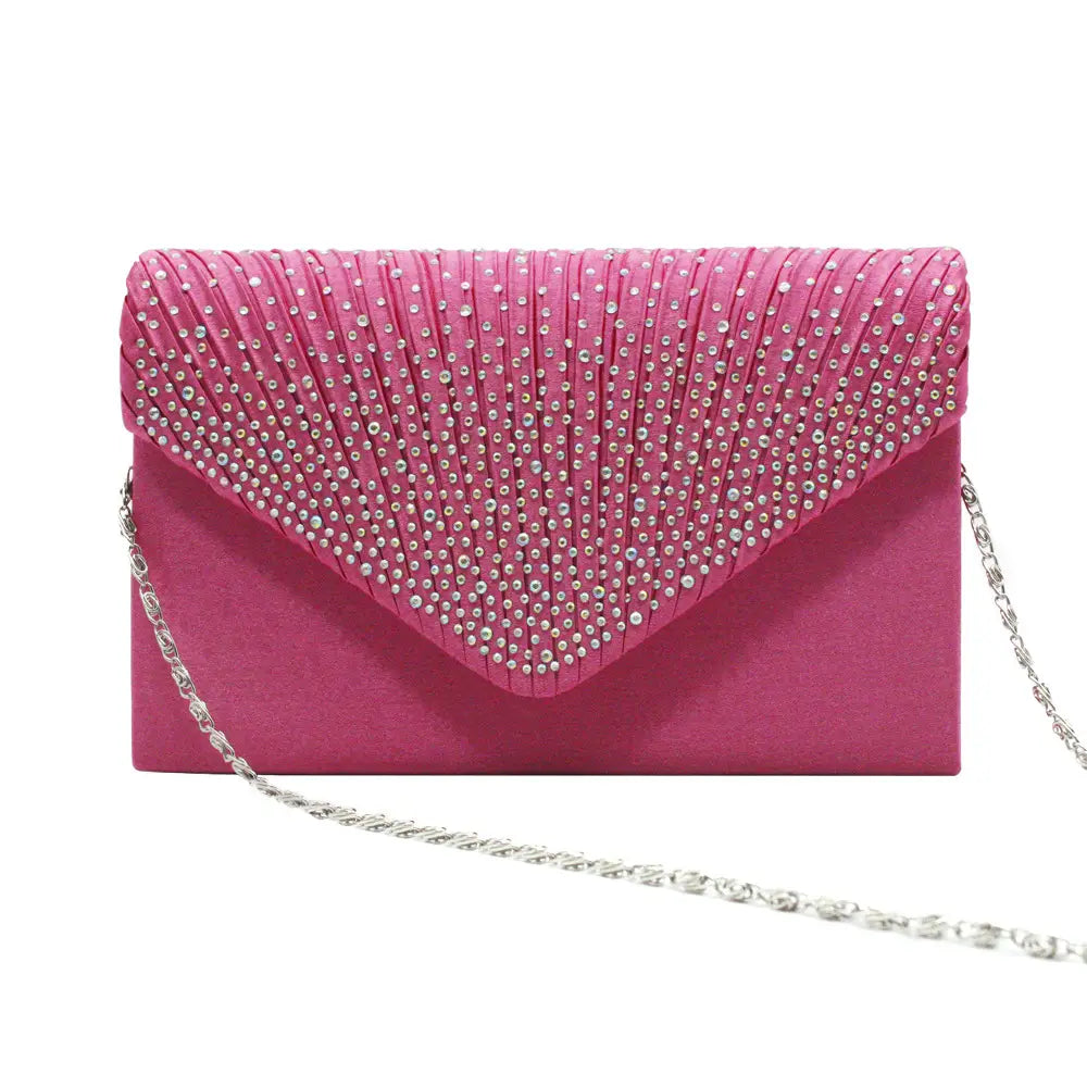 Pink Satin Pleated Clutch, Crystal