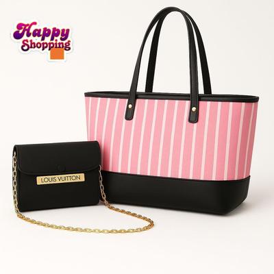 Pink Striped Tote + Chain Purse Set