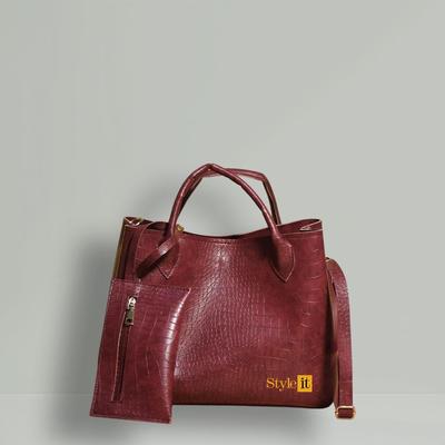 Maroon Croc-Embossed Set with Pouch
