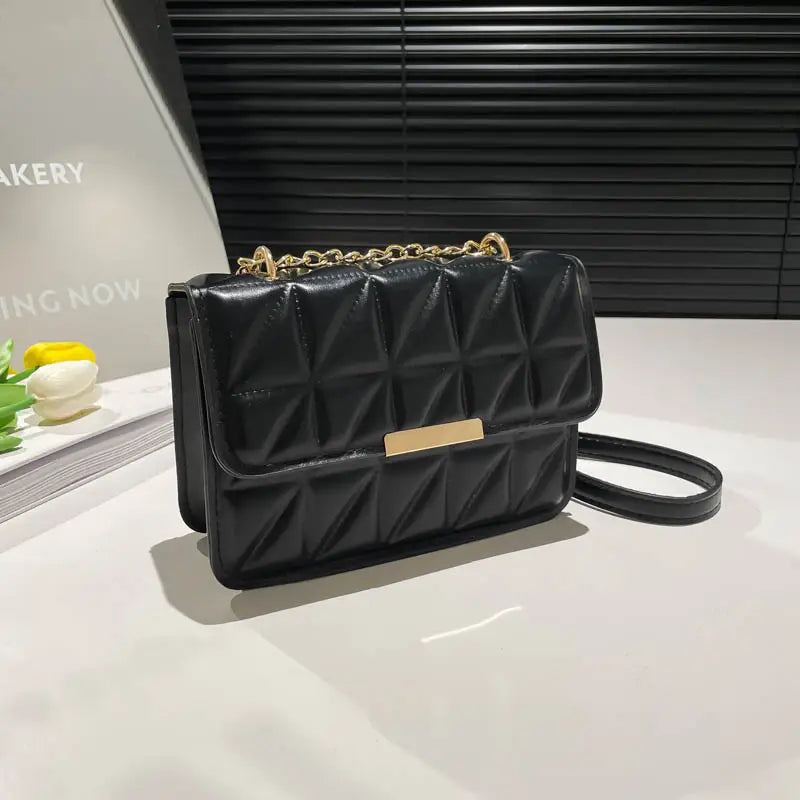Black Quilted Crossbody, Chain Strap