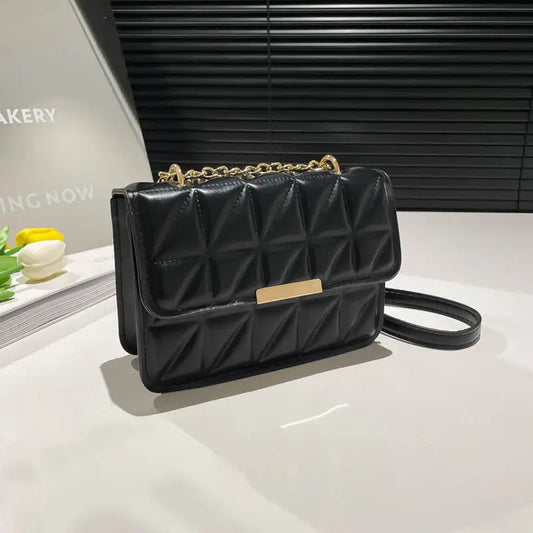 Black Quilted Crossbody, Chain Strap